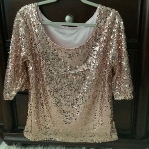 Peach Sequin 3/4 sleeve Top